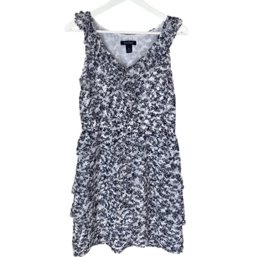 WHITE HOUSE BLACK MARKET Dress Sleeveless Ruffle Black White Floral Women Size 6